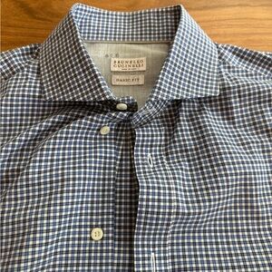 Brunello Cucinelli Navy and White Checkered Shirt